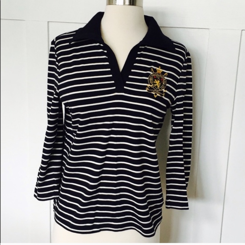 2/$30 Ralph Lauren Collared Black and White Top